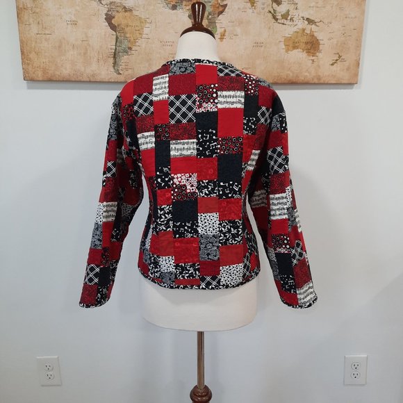 Vtg 70s red & black quilted blazer - Handmade - Picture 5 of 8